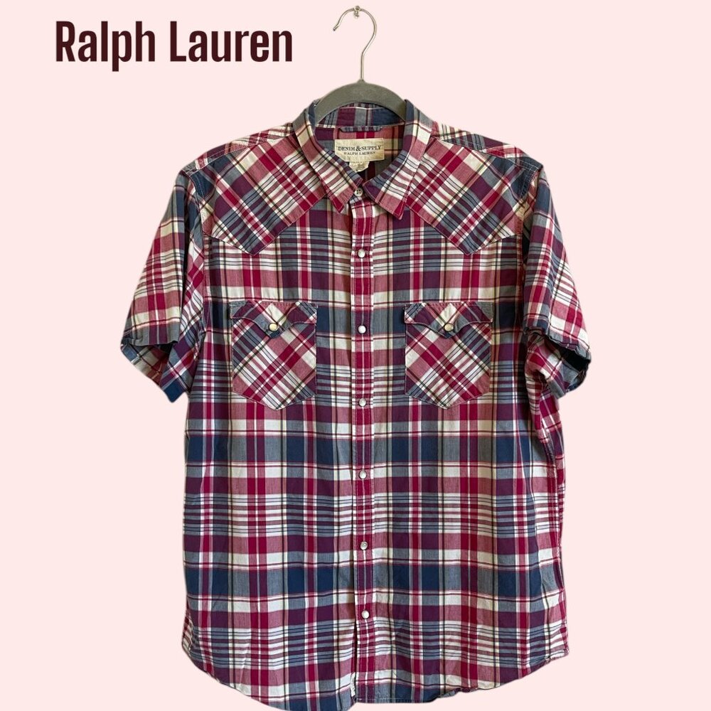 Denim Supply Ralph Lauren Pearl Snap Western Shirt XL Red Blue Plaid EUC